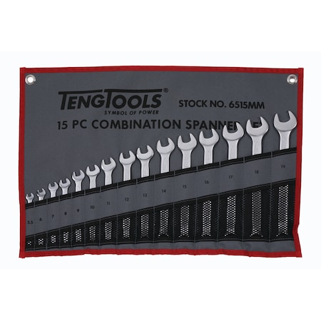 Teng Tools 6515MM - 15 Piece Metric Combination Spanner Set 5.5-19mm 6515MM